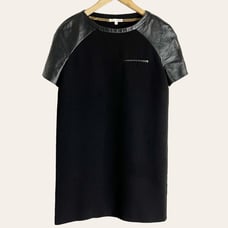 ba&sh Black Raglan Leather Short Sleeve Crewneck Mini Shift Dress Size S