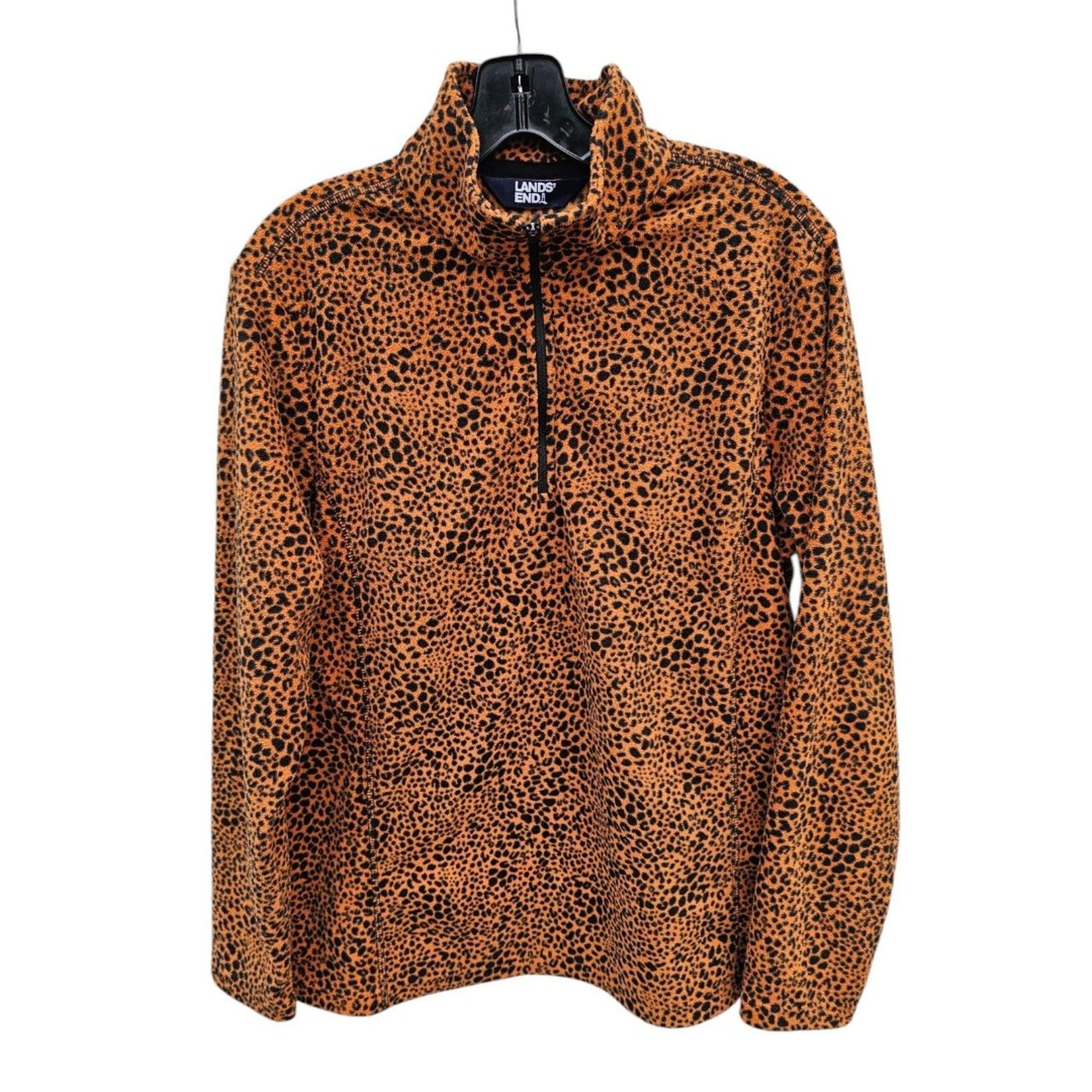 Lands End L Leopard Print Fleece Pullover 1/4 Zip Mock Neck Cheetah Animal Large