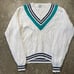 Vintage 90's Cable Knit Varsity Sweater White Blue Stripes S-M Preppy