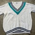 Vintage 90's Cable Knit Varsity Sweater White Blue Stripes S-M Preppy