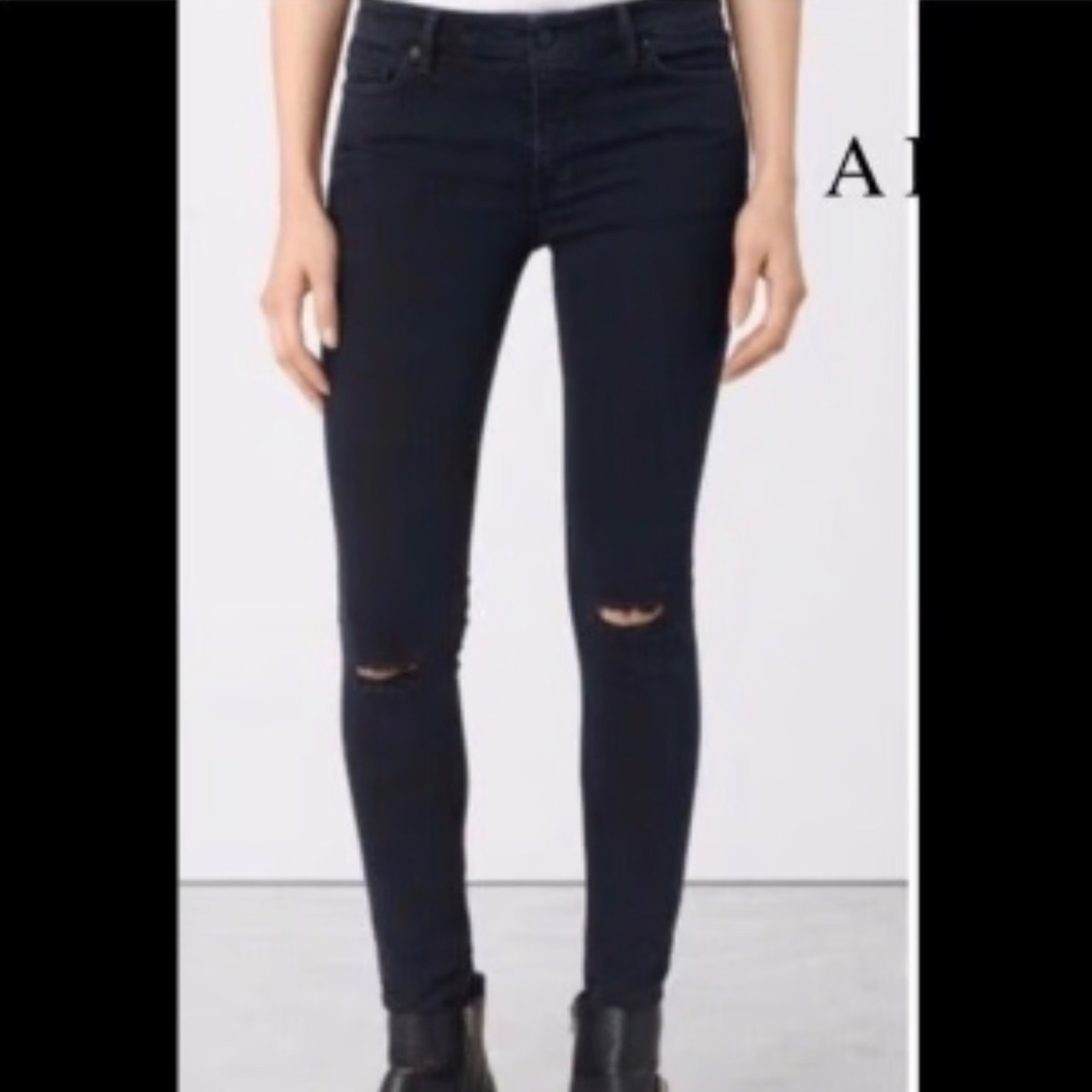 Allsaints All Saints Washed Black Skinny Distressed Jeans in Mast Fit 28