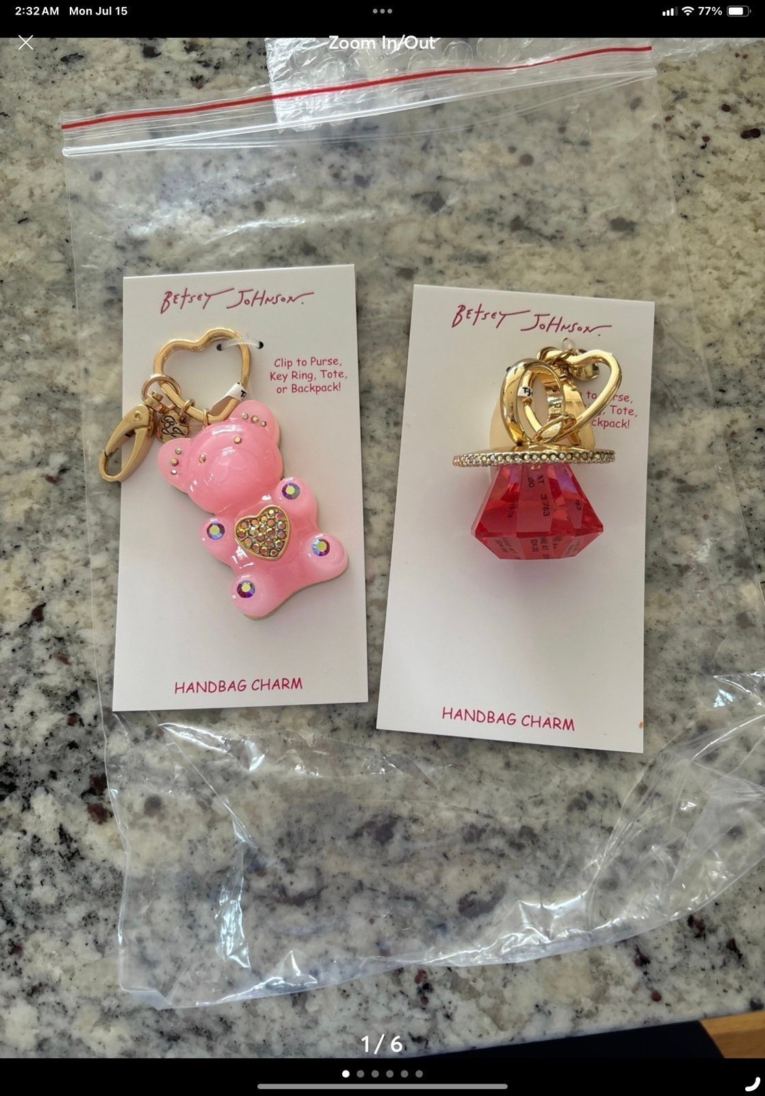 Betsy Johnson 2 clip for purses, bear, and candy ring