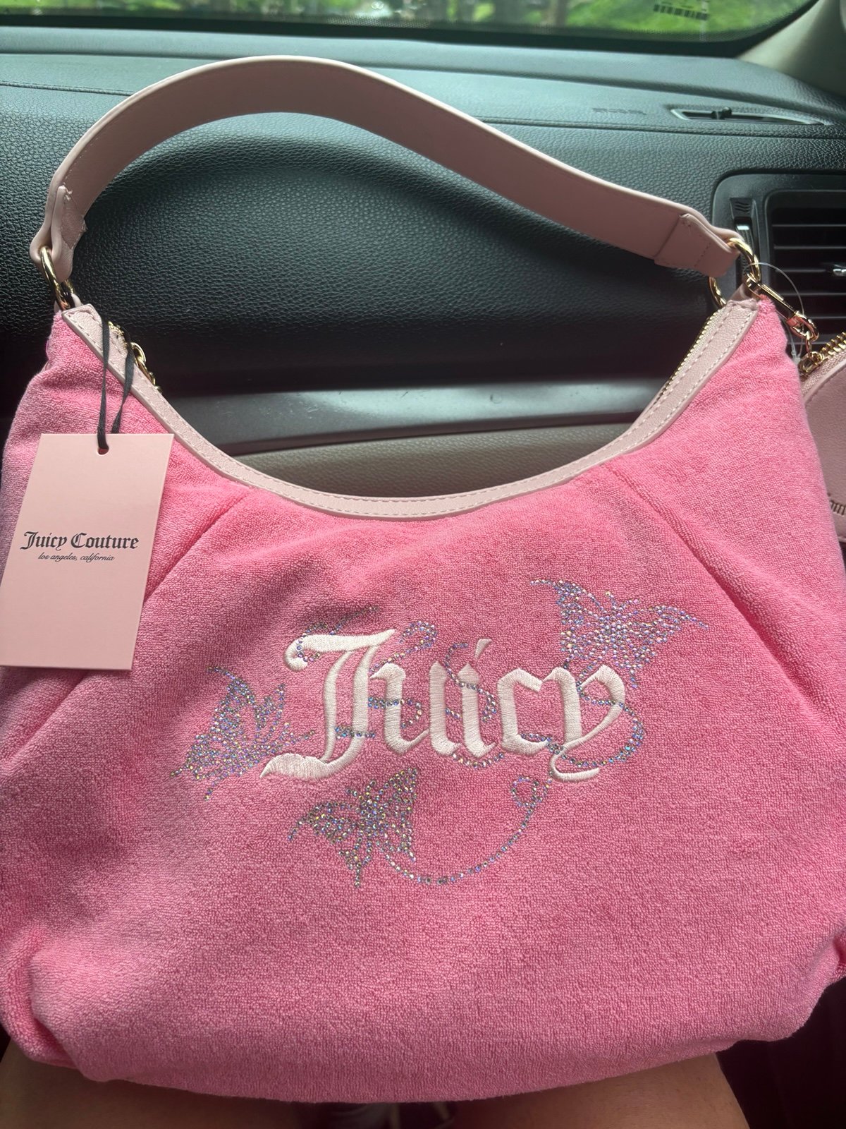 Juicy Couture Wingin It Terry Hobo Bag Pink Lemonade Butterfly Bling NEW