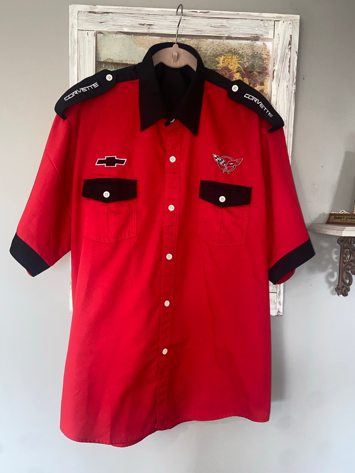 Men’s Corvette Mechanic Pit Crew Racing Button Front Motorsport Shirt 3XL