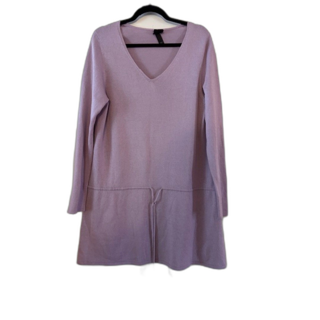 Eileen Fisher Hydrangea Purple Silk Cashmere Drawstring Tunic Sweater XL