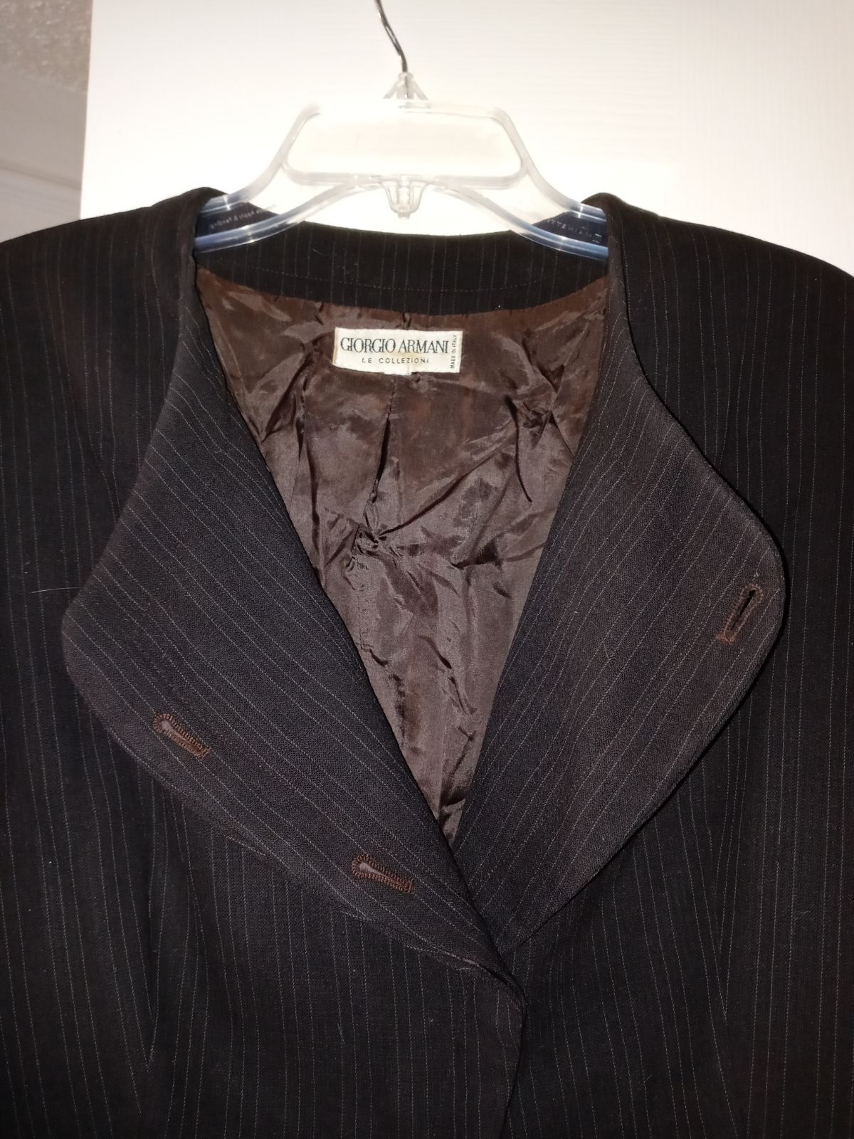 Giorgio Armani dark taupe Grey pantsuit with dove Grey pinstripes