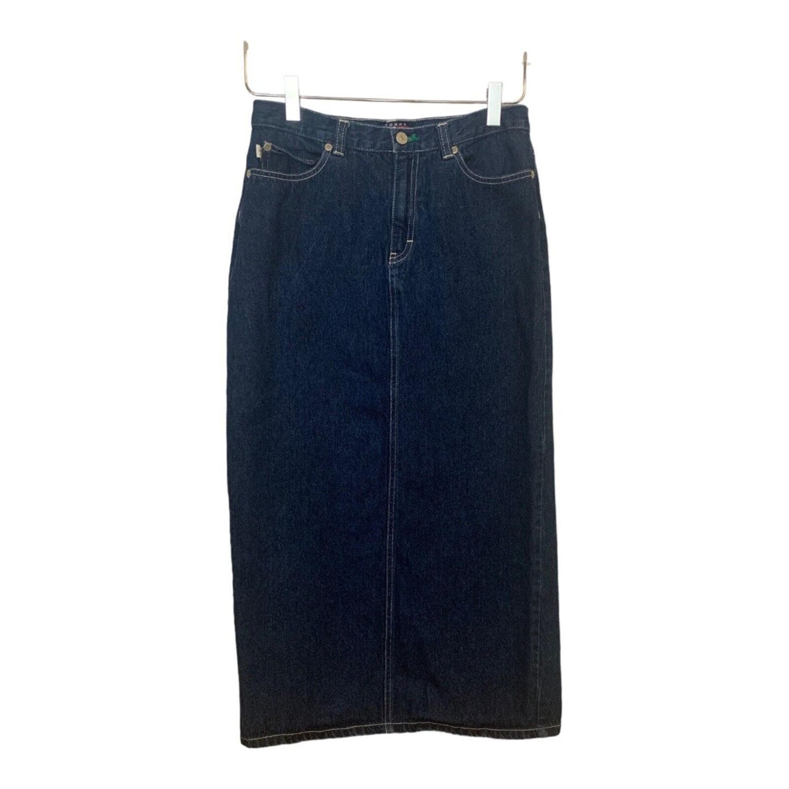 Tommy Hilfiger Maxi Jean Skirt Blue Denim Back Slit 90s VTG