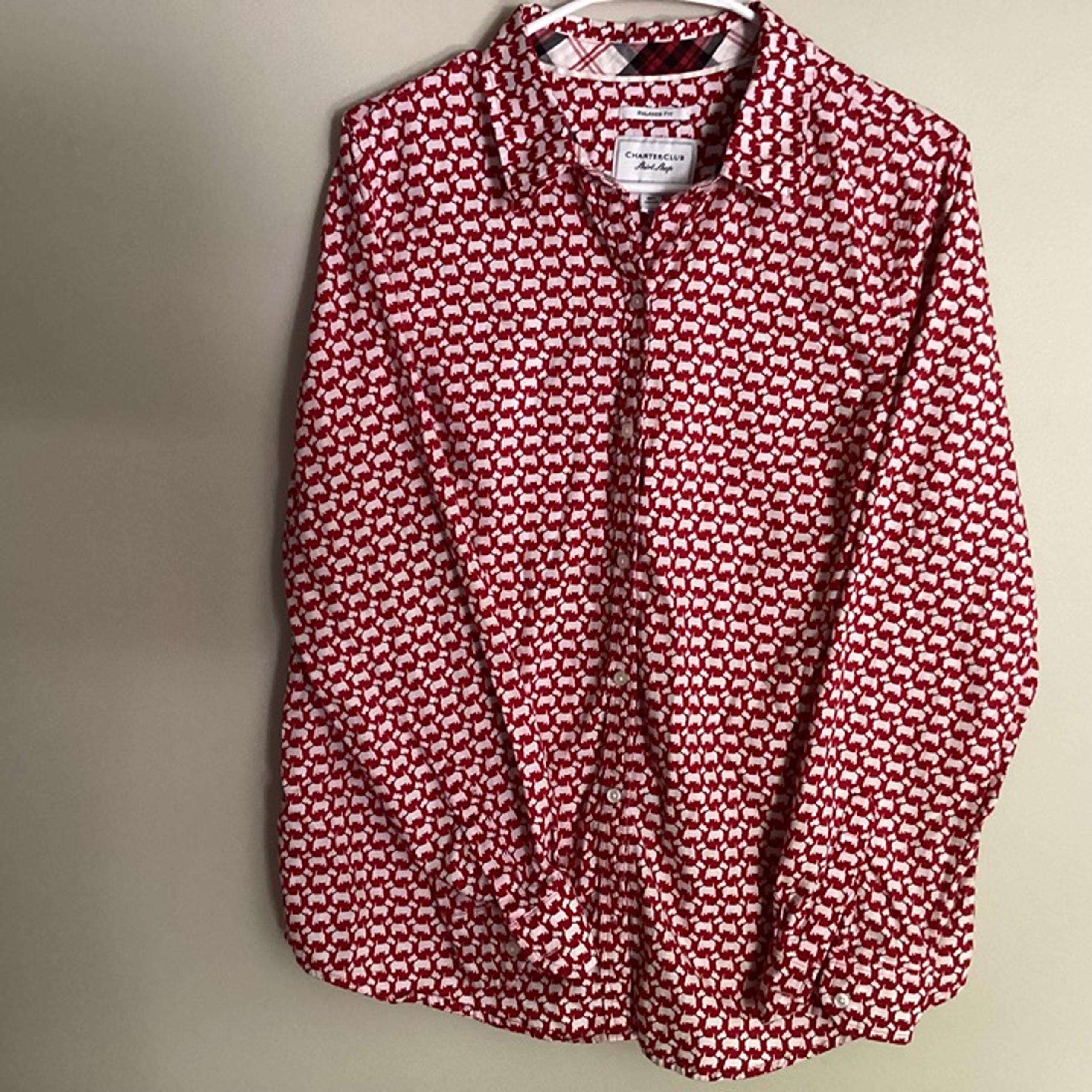 Ladies Charter Club Scottie Dog Print Long Sleeve Size 14 Button Down