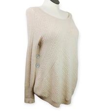 InCashmere SZ M Block Cashmere Cable Knit Pullover Sweater Side Buttons Oatmeal