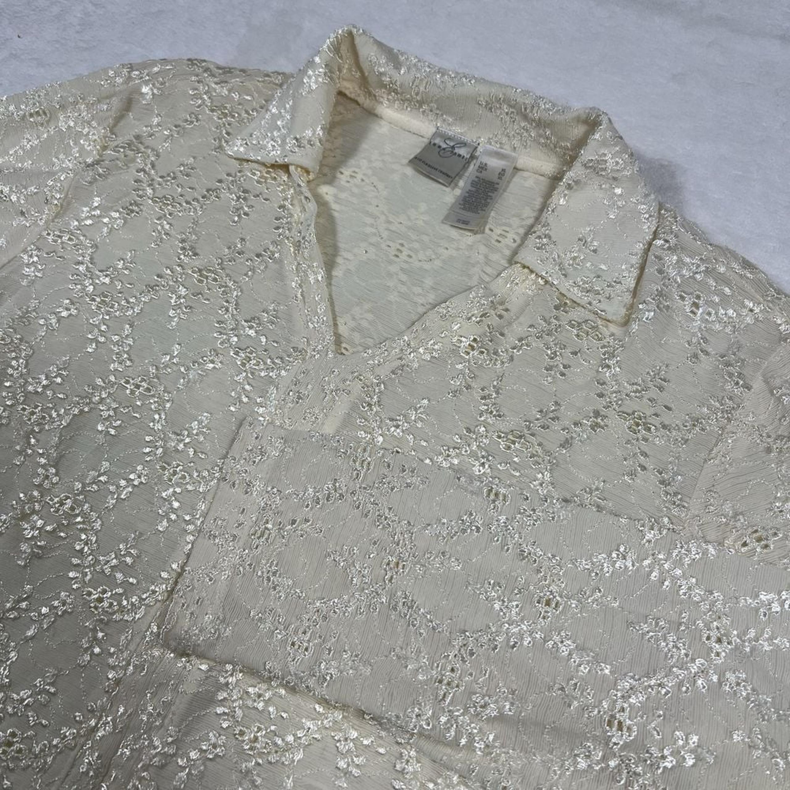 Emma James Long Sleeve Ivory Eyelet Blouse X-Large Romantic Fairy Core Old Money