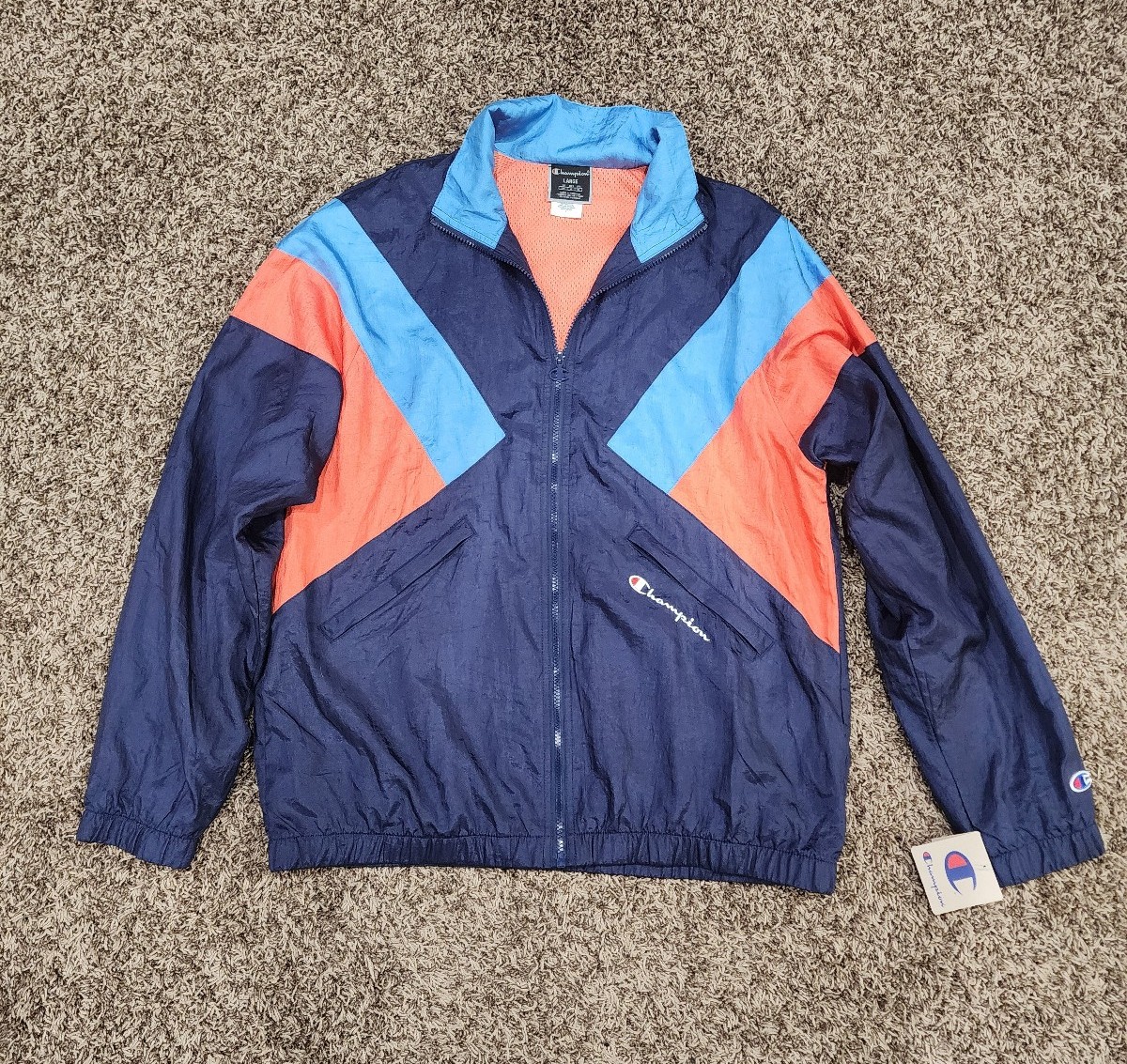 Champion Full Zip Track Jacket Windbreaker LARGE Color Block NWT