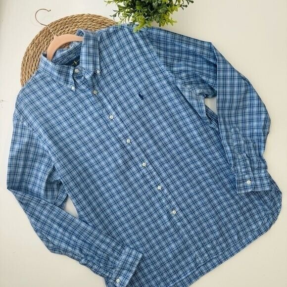 Ralph Lauren Blue Plaid Long Sleeve Button Down Shirt Size XL
