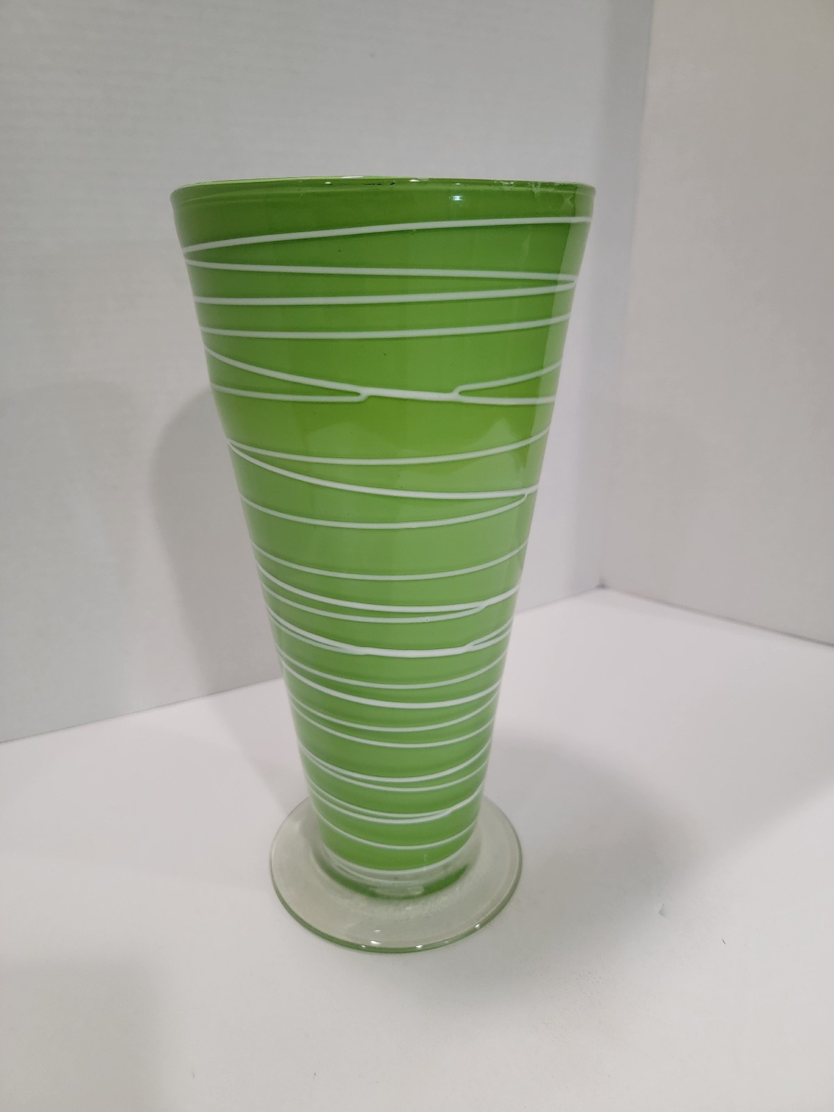 Large 11.75” Green & White Swirled Vase