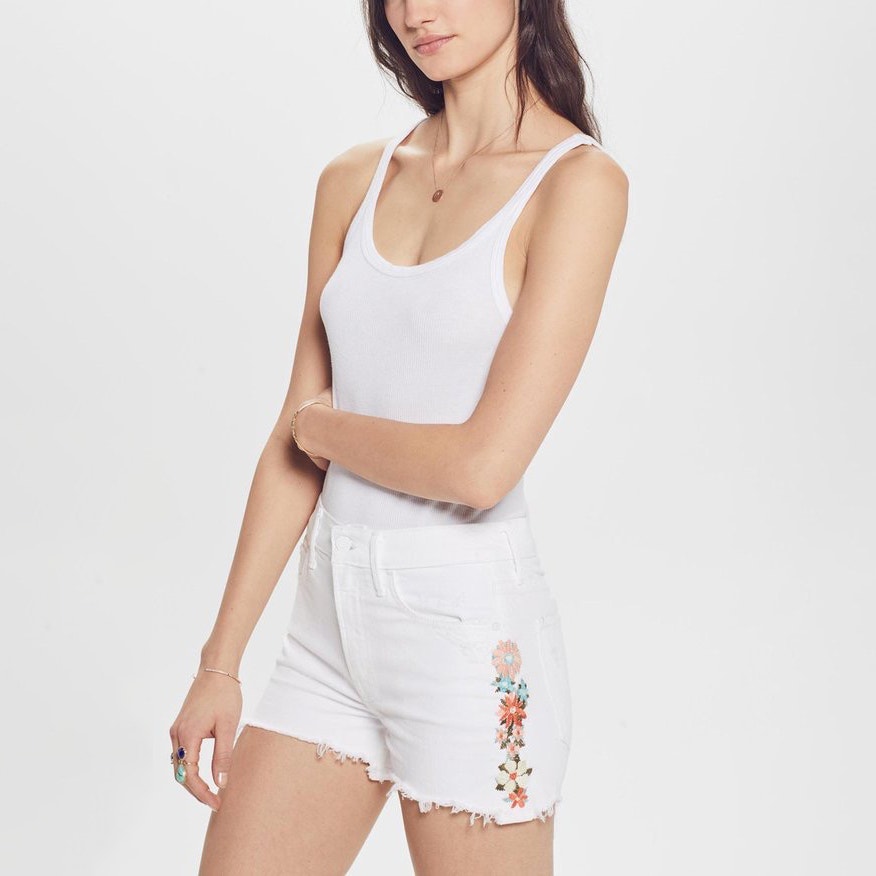 MOTHER The Dutchie Short Fray Floral Embroidered Shorts Almost Innocent