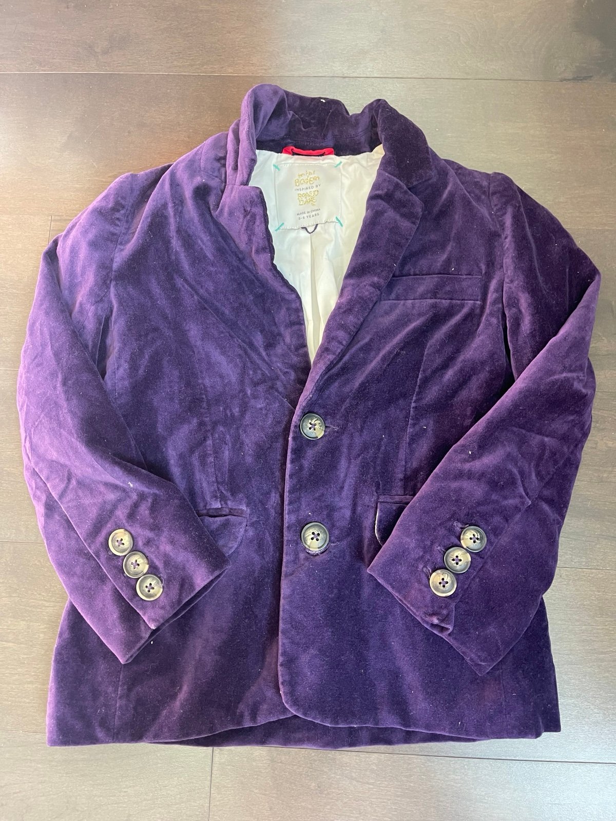Mini Boden x Ronald Dahl Willy Wonka Purple Velour Blazer 5/6