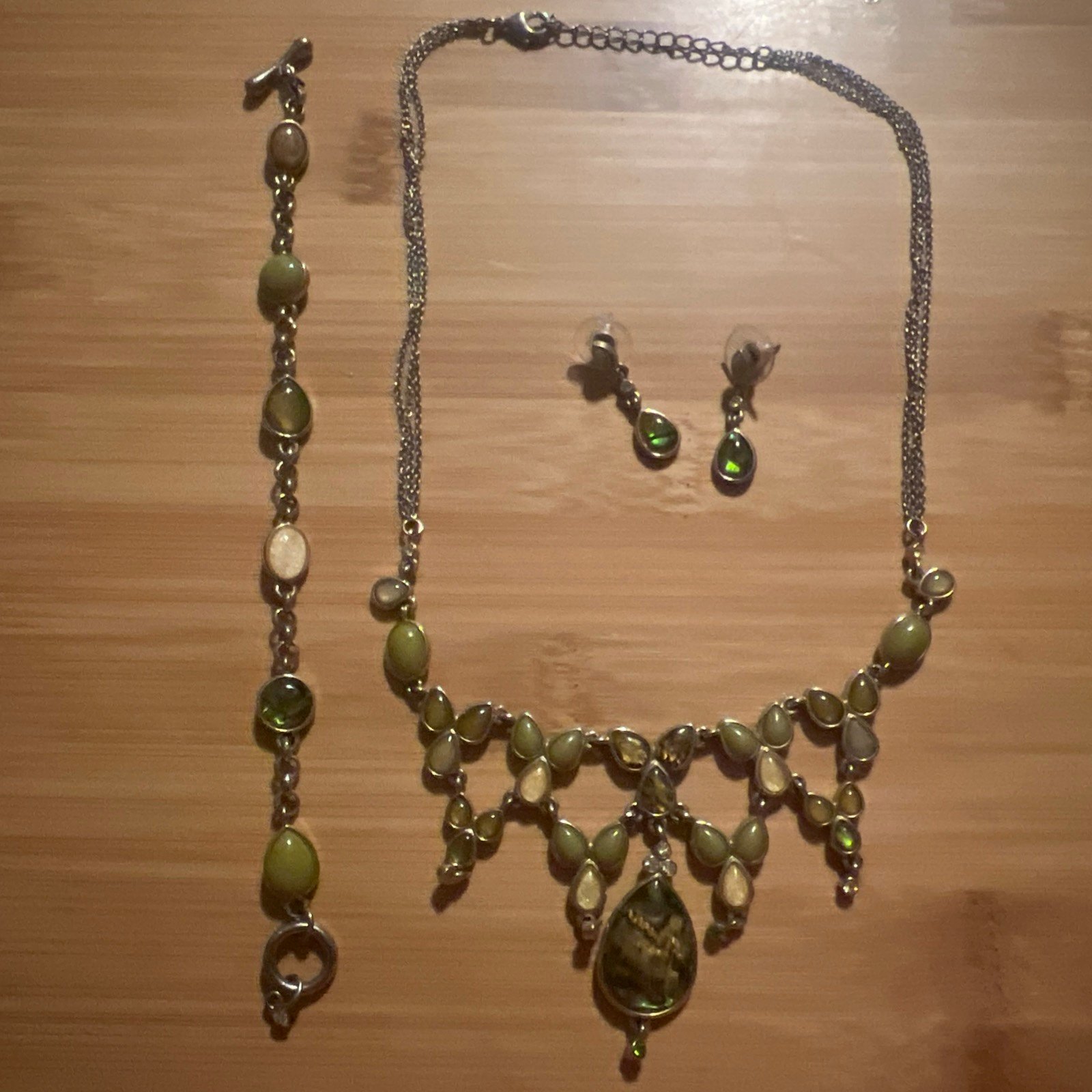 Necklace VINTAGE ABALONE SHELL AND STONE NECKLACE - NICE JEWELRY/EARRINGS/BRACEL
