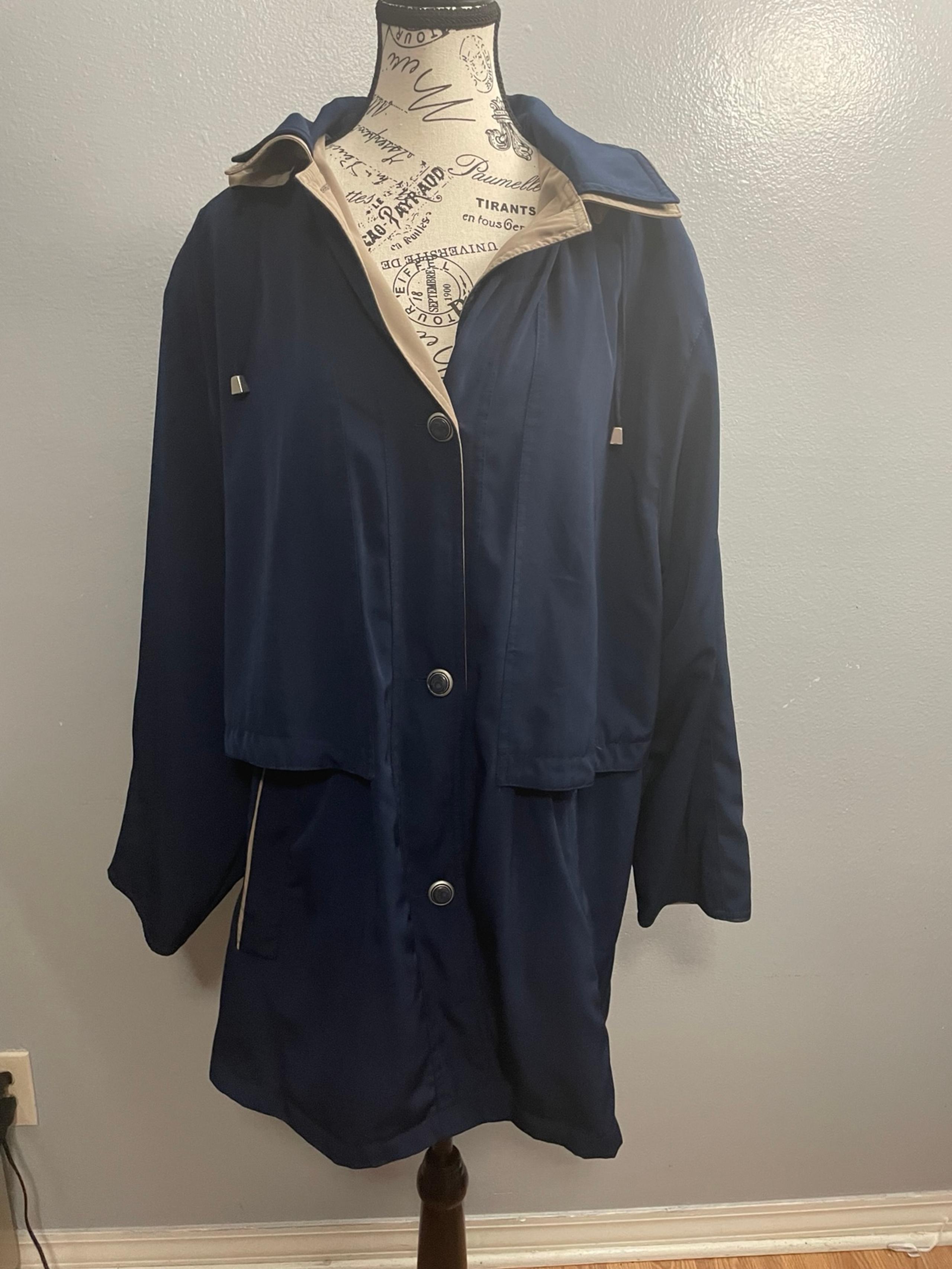 Navy Blue and Tan Rain Coat
