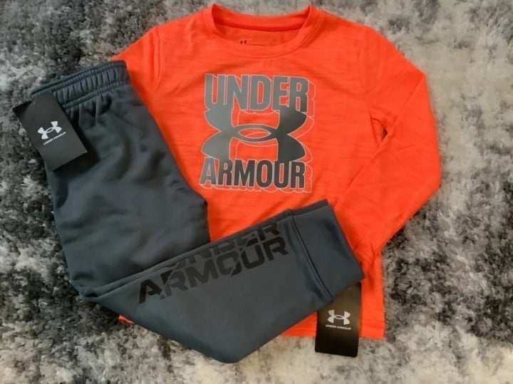 Boys Under Armour orange long sleeve shirt & joggers size 4(NWT)PRICE FIRM