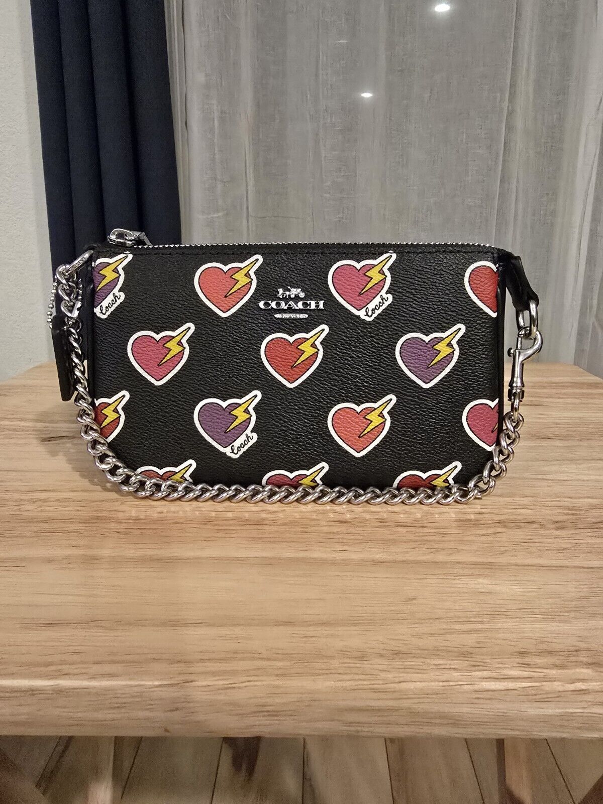 COACH CW452 Nolita 19 With Heart Bolt Print Coated Canvas & Leather Black Multi