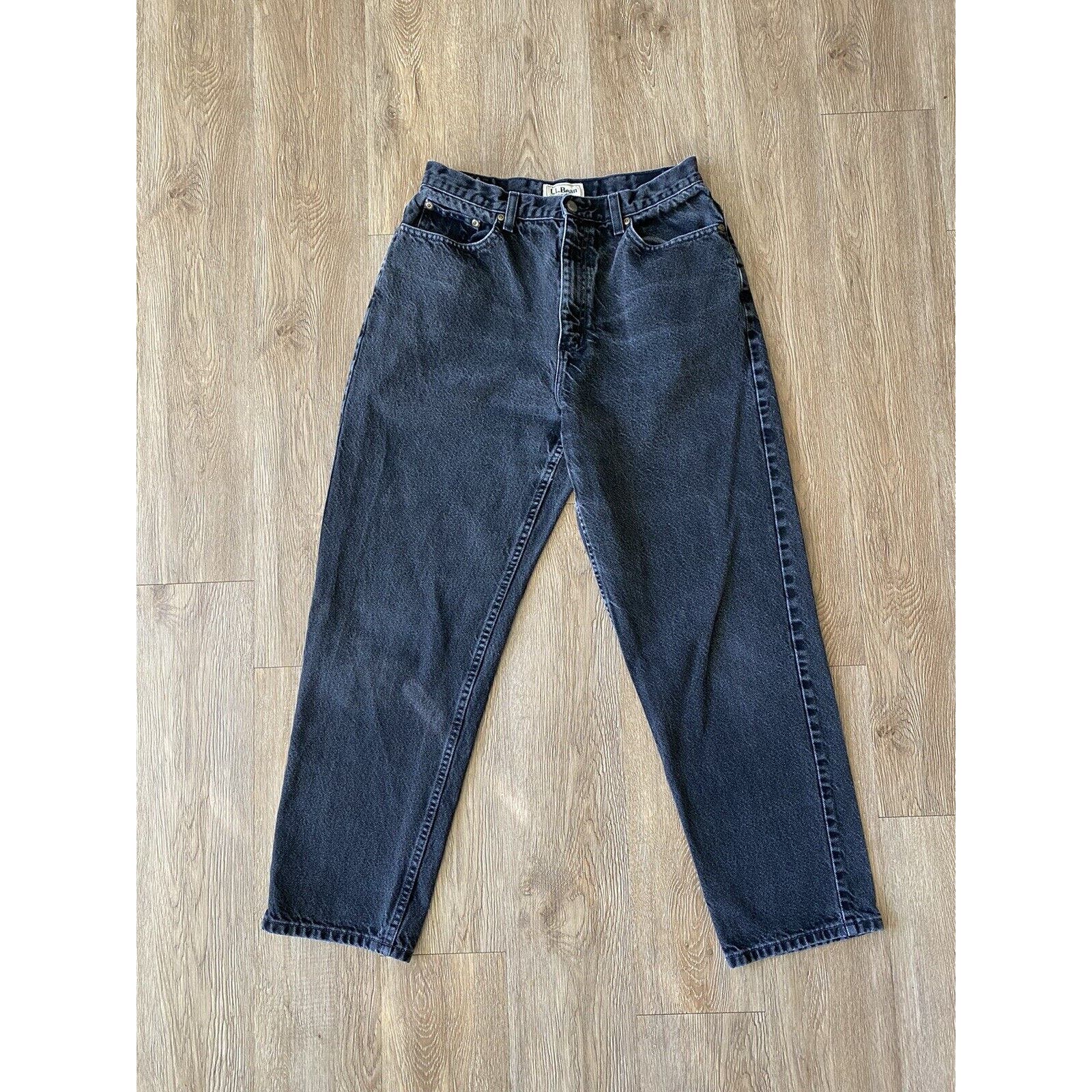 LL Bean Vintage High Waist Faded Black Mom Jeans Women's 14 Reg