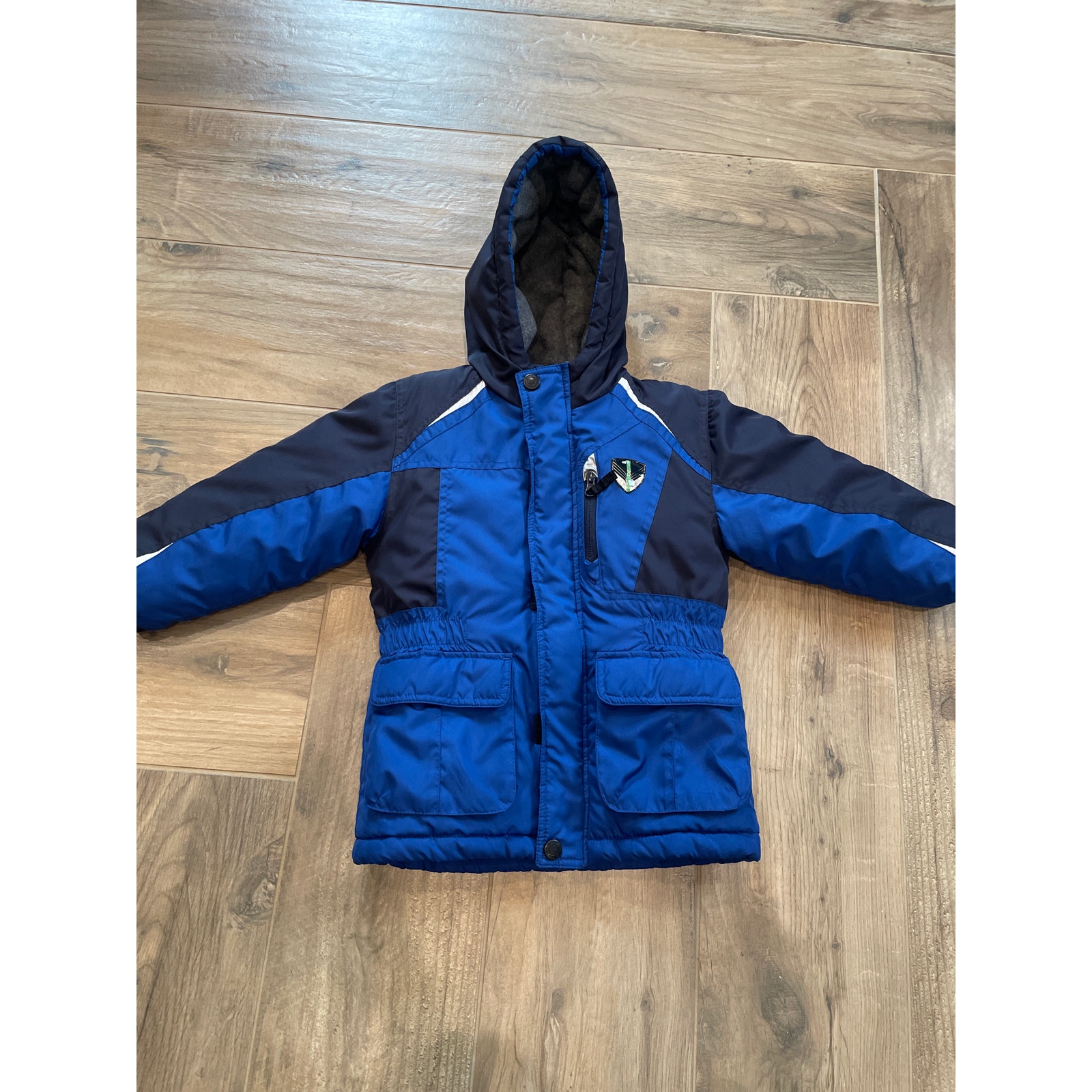 London Fog Winter Jacket Boys Size 5-6 Blue Hooded Full-Zip Heavyweight Snow