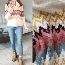 LOFT Knit Cream Pink/Blue Fair Isle Long Sleeve Turtleneck Sweater Medium