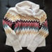 LOFT Knit Cream Pink/Blue Fair Isle Long Sleeve Turtleneck Sweater Medium