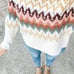 LOFT Knit Cream Pink/Blue Fair Isle Long Sleeve Turtleneck Sweater Medium