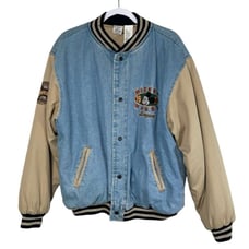 Vintage Disney Store Mickey Mouse League Denim Varsity Jacket Men L Snap Button