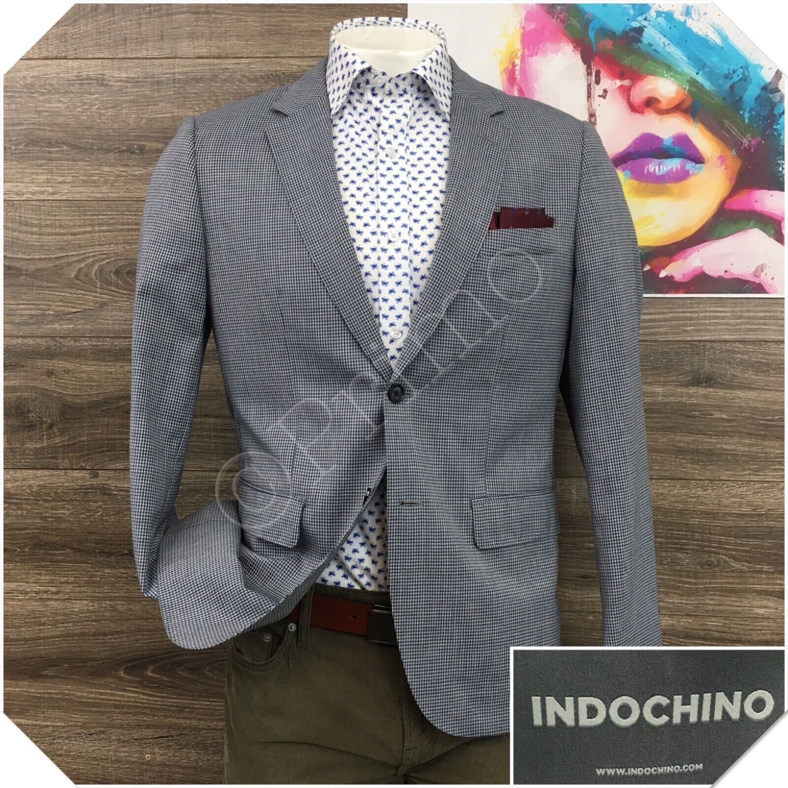 INDOCHINO Mens Blazer Sport Coat Casual Jacket Size 42S Wool Silk Linen Suit