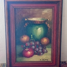 still-life oil painting of fruit, likely by W. Edward Reynolds. Small