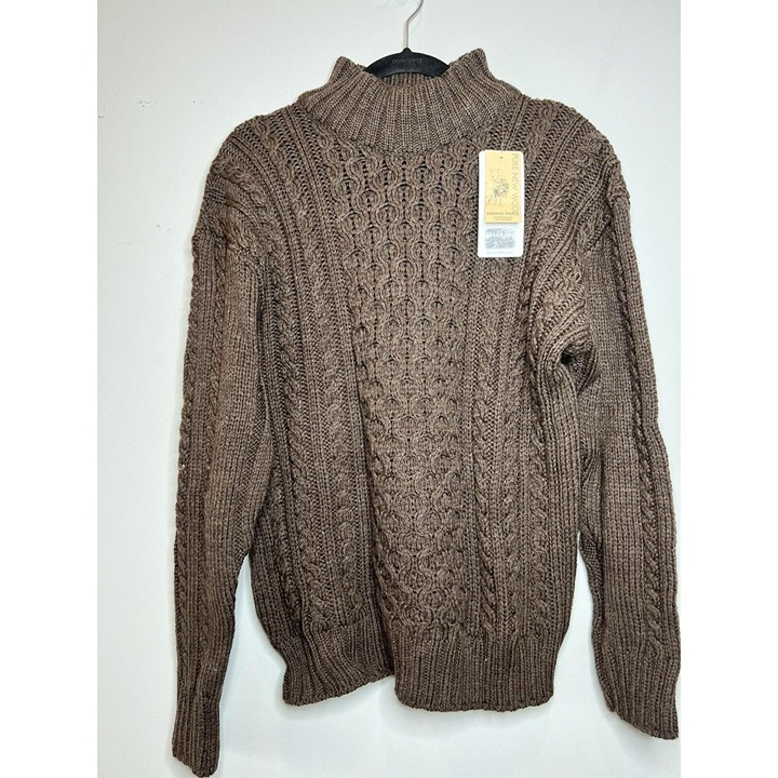 NWT Peregrine 100% Wool Cable Knit Made In England Mock Neck Fisherman Sweater M