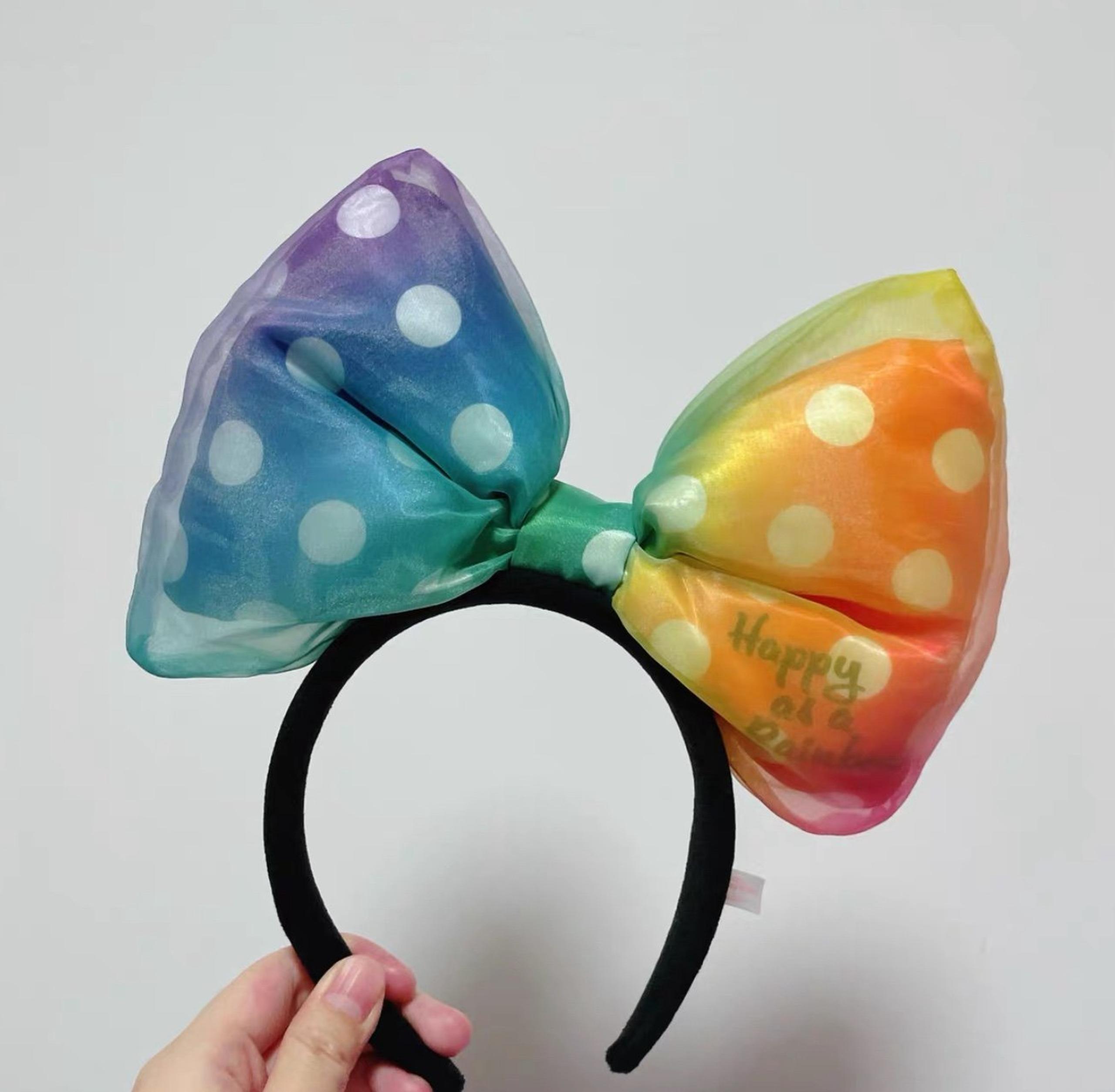 Disney tokyo Colorful Rainbow Polka Dot Big Bow Minnie Headband