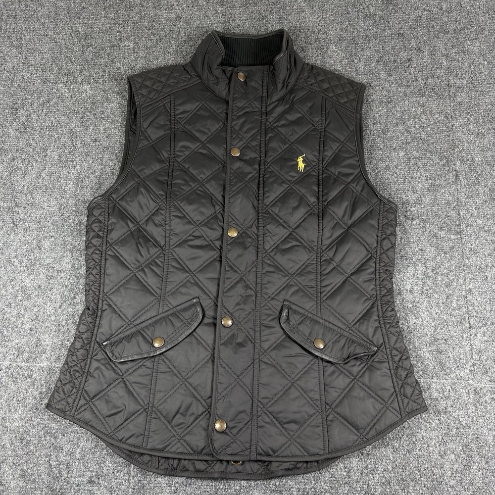 Polo Ralph Lauren Quilted Vest Womens Size Medium Full Zip Button Black NWT 170