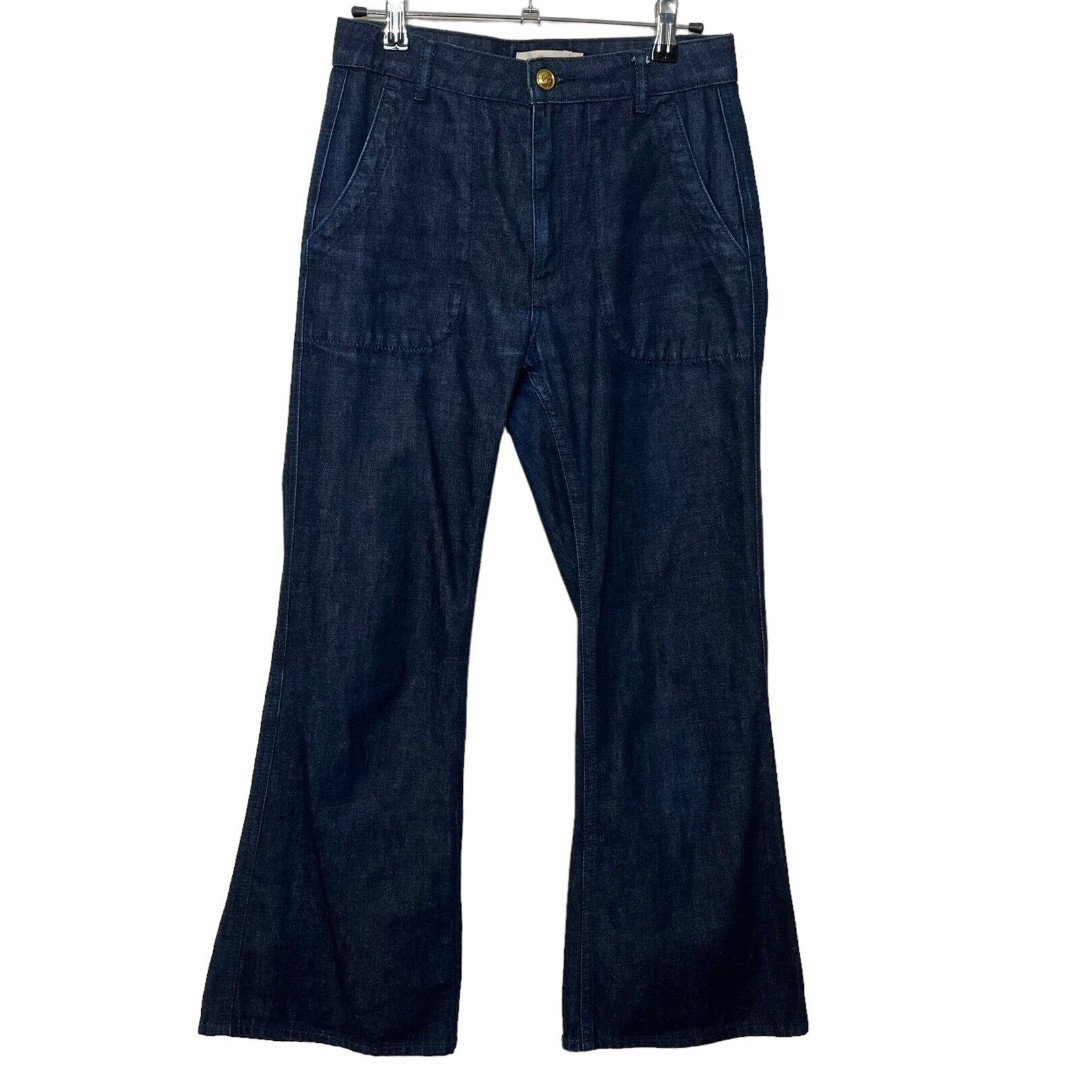 Tory Burch Cropped Flare Jeans Blue Medium Wash Cotton High Rise Women’s Size 26