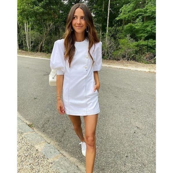Something Navy Arielle Pearl Button Mini Dress in White Rainbow NWT 0