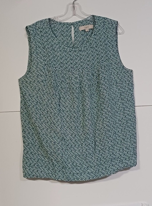 Ann Taylor Loft Women’s Blouse Size L, Sleeveless, Lightweight, Green & White.