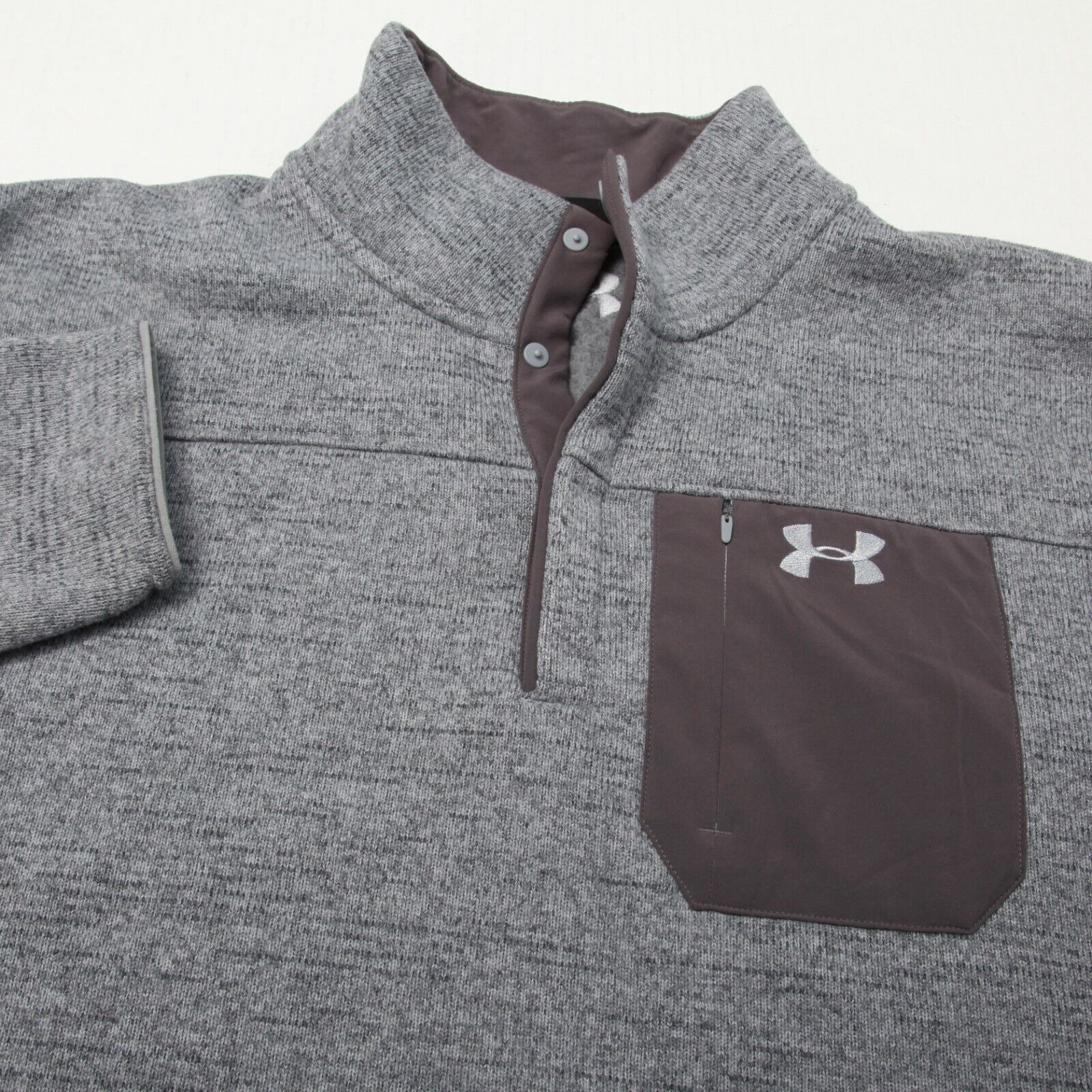 Under Armour Sweater Mens 2XL XXL Gray Henley 2.0 Long Sleeve 1/4 Snap Pocket