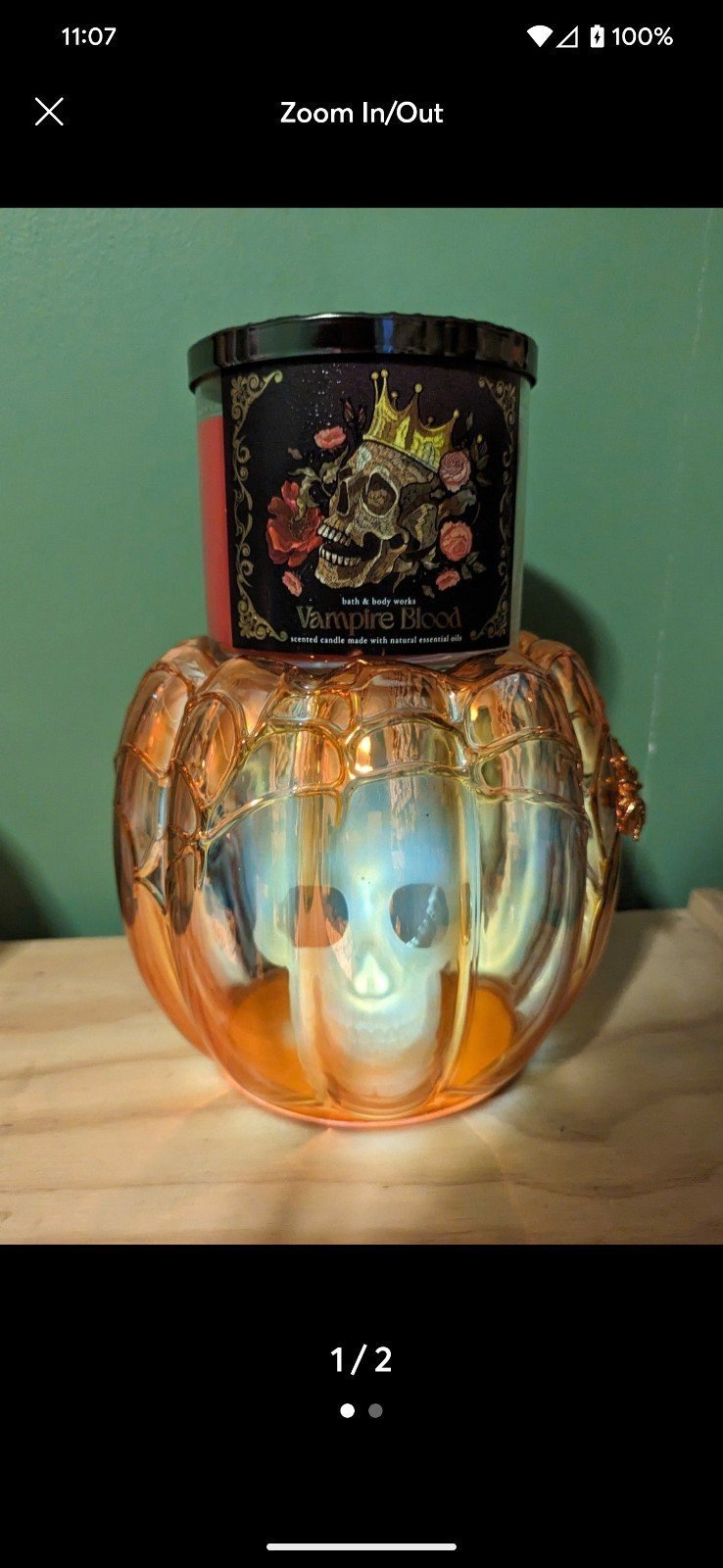 BBW Appearing Skull Pumpkin 3 Wick Candle Pedestal