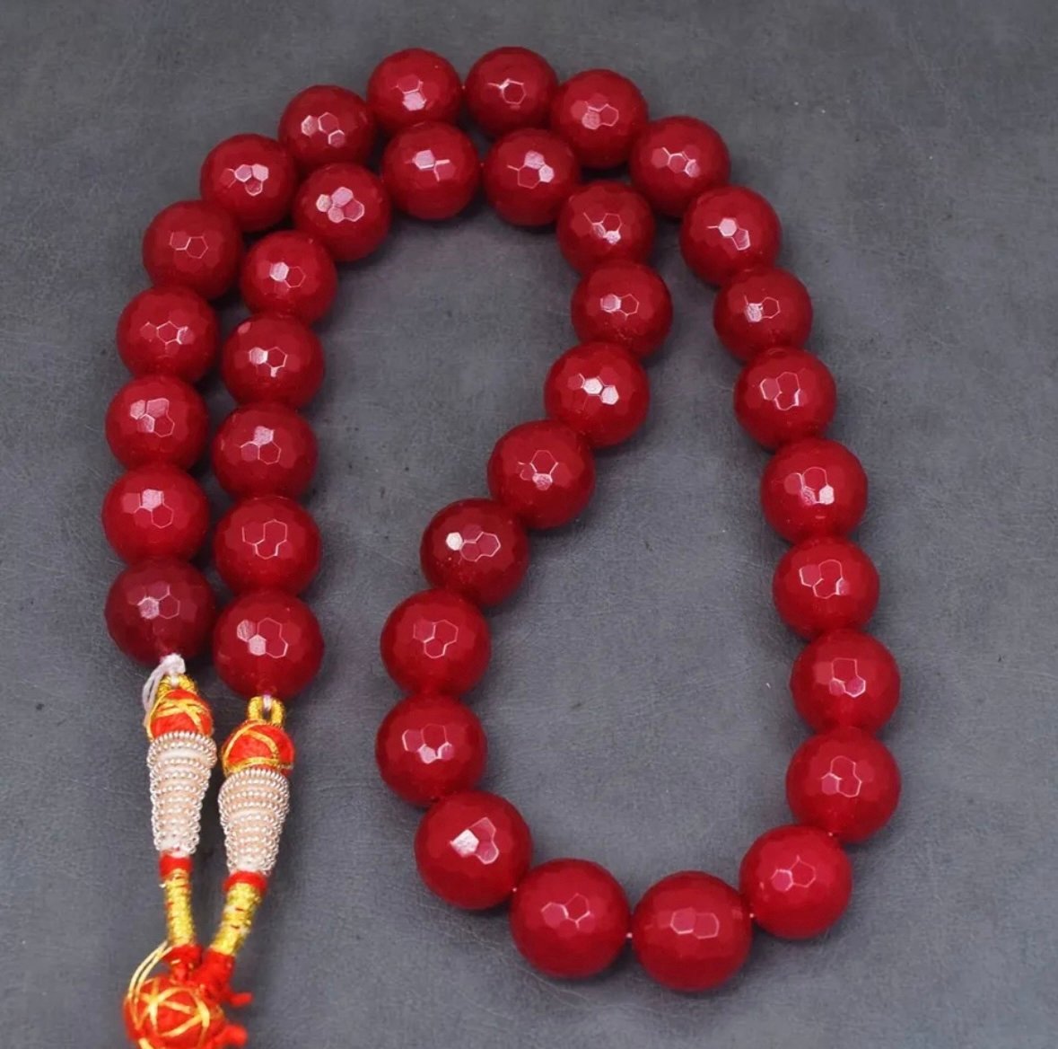 Round Shape 666 Cts Shining Red Onyx Faceted Beaded Necklace Jewelry AK 11 E513