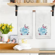 Easter Hand Towels Set of 2-Embroidered Easter Decorations for Home-100% Cotton