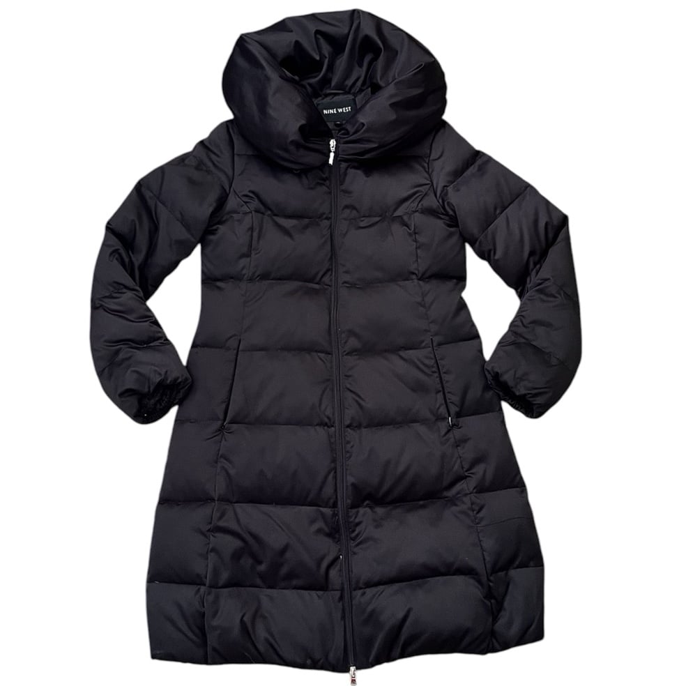 Nine West Down Coat Parka Long Black Quilted Trench S Small M Medium