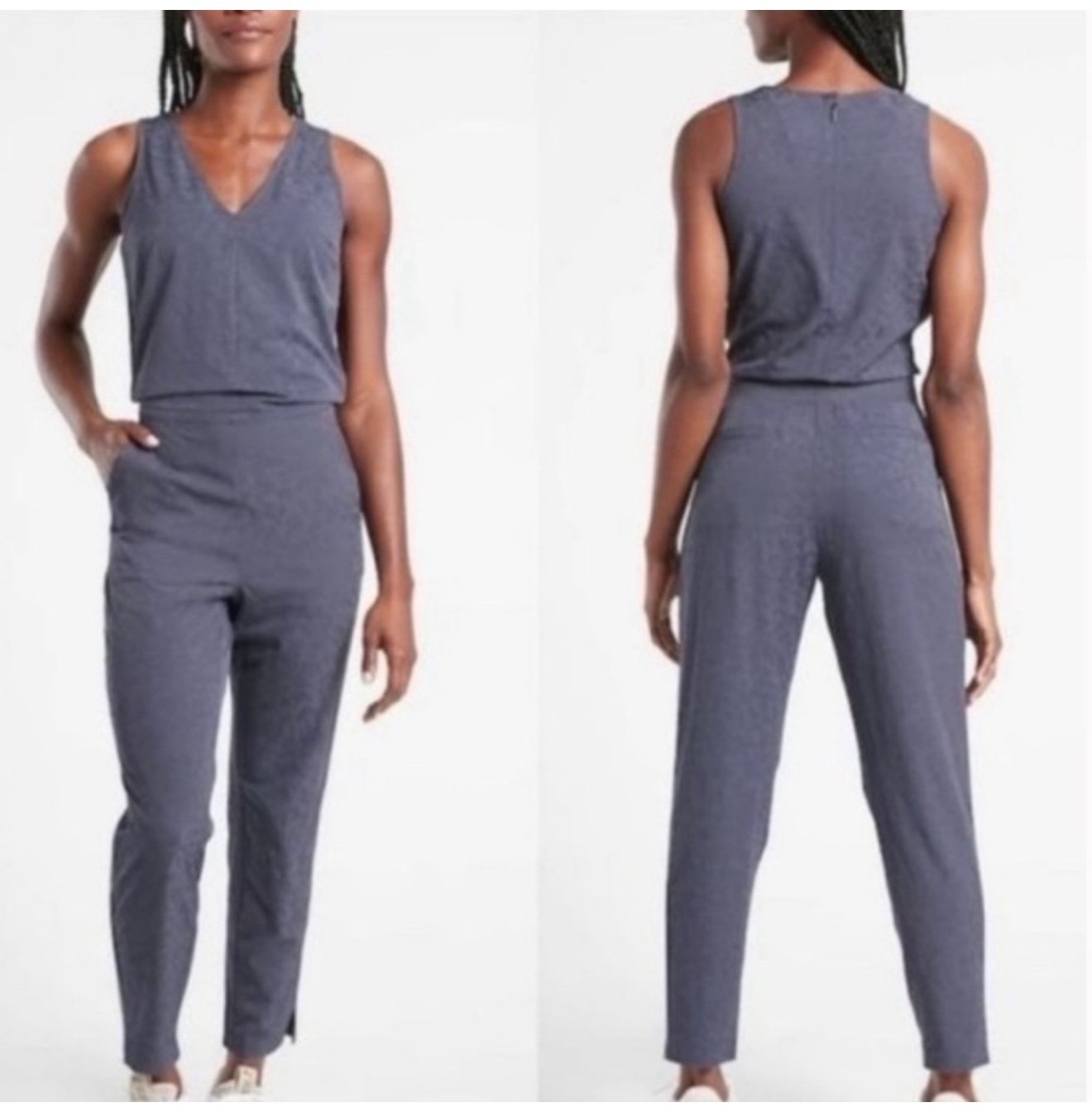 Athleta Navy Blue Brooklyn Textured Sleeveless Jumpsuit w/ Pockets size 4