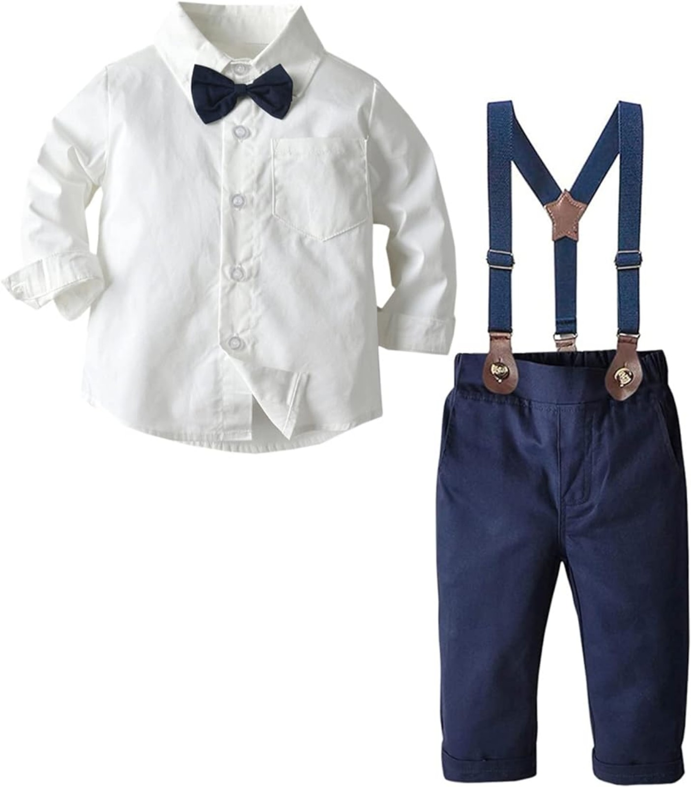 Baby Boys Clothes-Dress Shirt with Bowtie + Suspender Pants size 3-4T