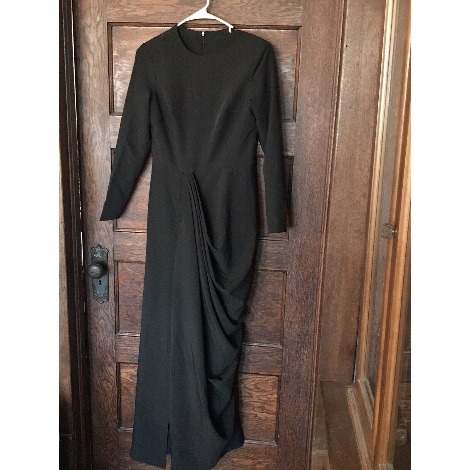 Lattelier Black Long Maxi Formal Dress Gathered Draped Asymmetrical Waist Sz M