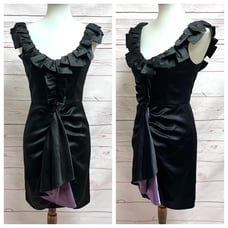 Milly Ruffle Contrast Evening Satin Silk Cocktail Dress