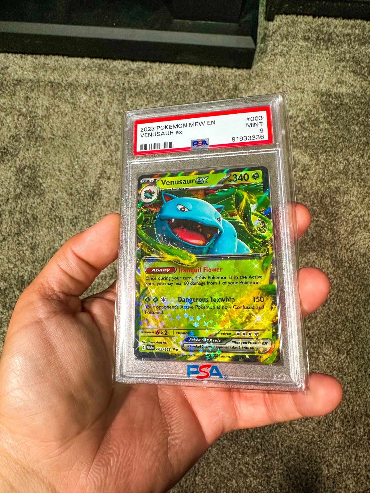 Pokemon Mew 2023 En-151 003 Venusaur EX PSA Mint 9 Graded. Two Black Stars
