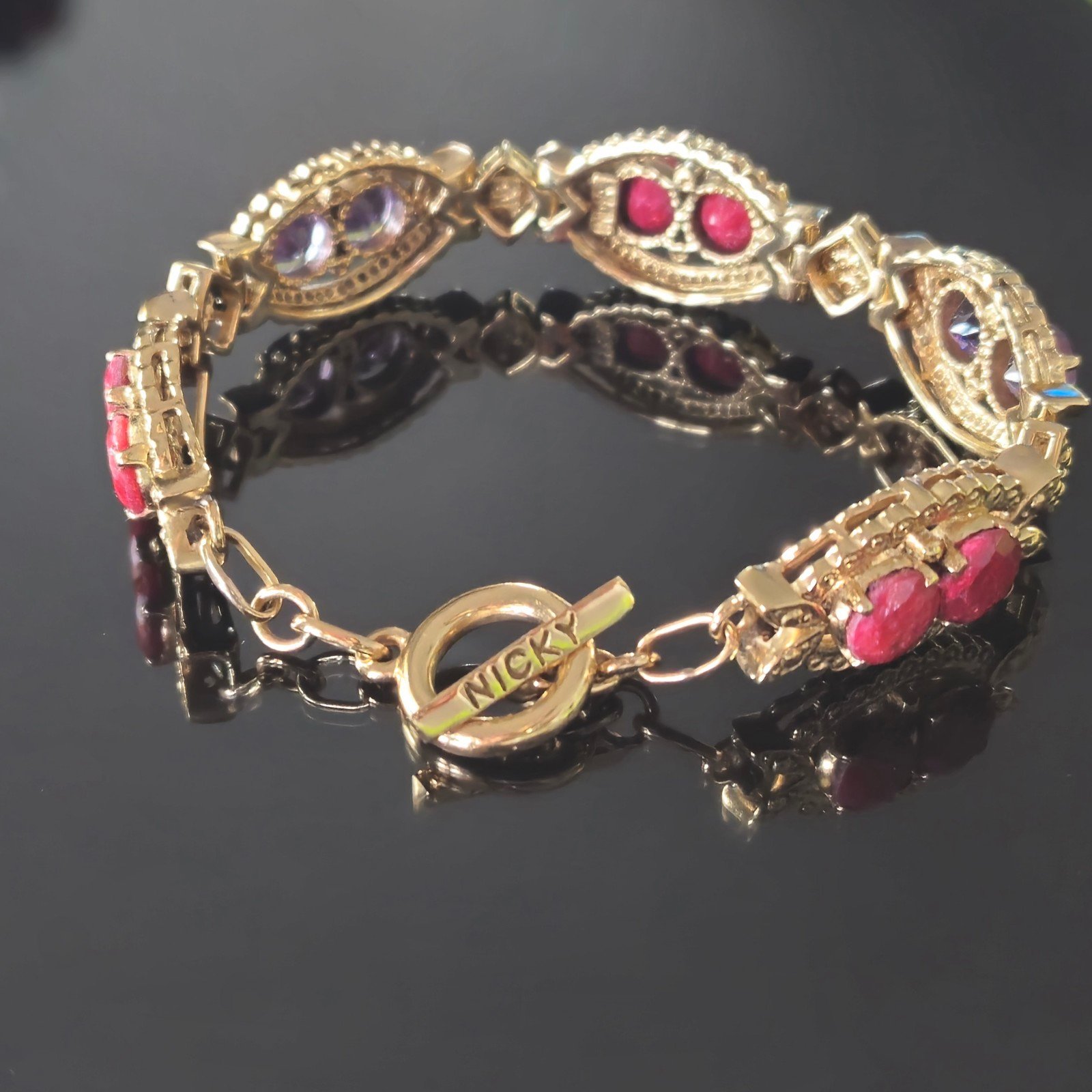 Nicky Butler Designer Ruby & Amethyst Bracelet Bronze Collection NB Toggle