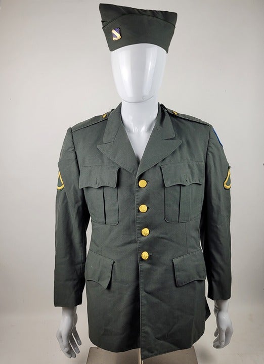 VTG US Military Army Green Service Dress Uniform Jacket Men's 42 Small w/ Cap