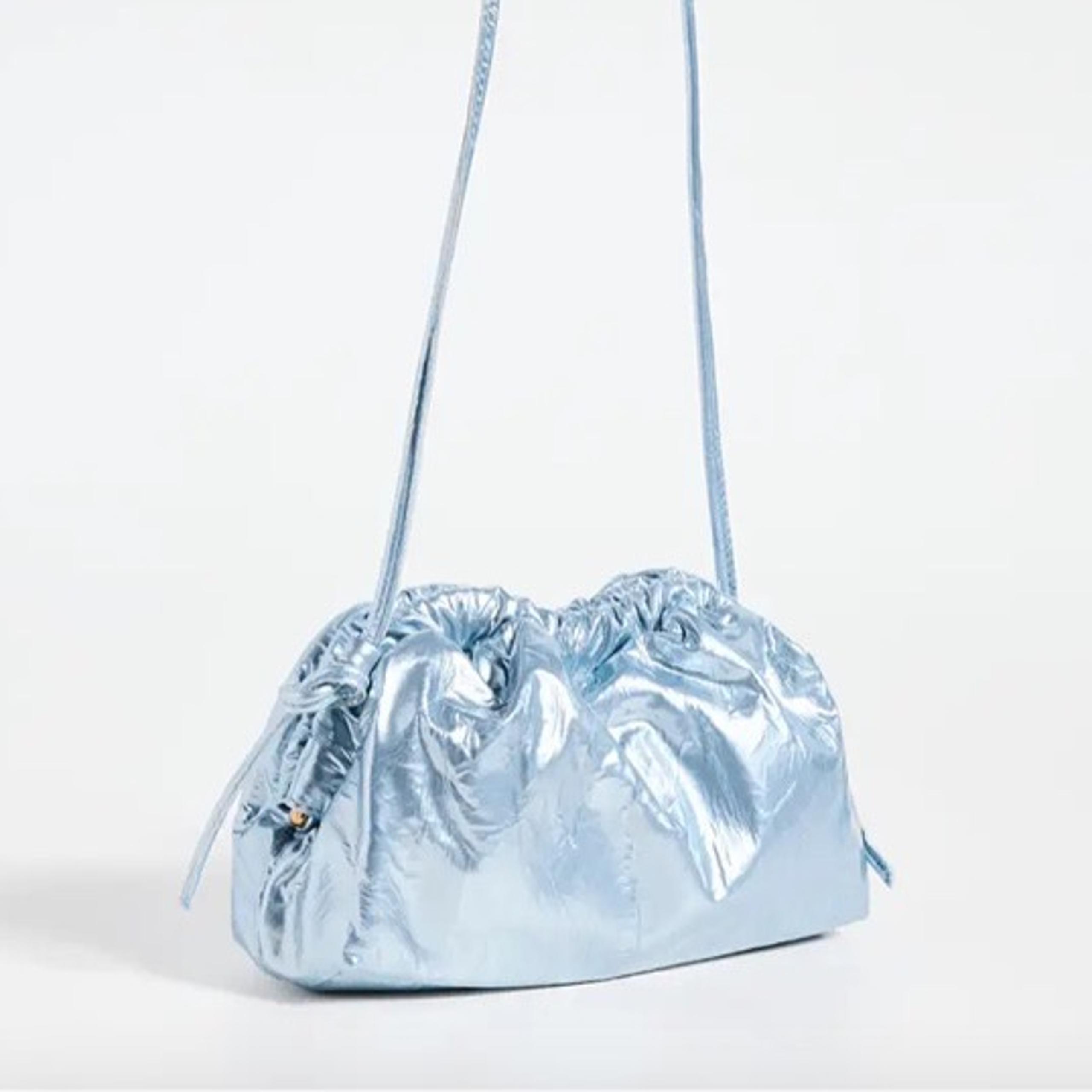 AUTH NWT Mansur Gavriel Mini Cloud Metallic Leather Clutch Crossbody In Ice~NEW